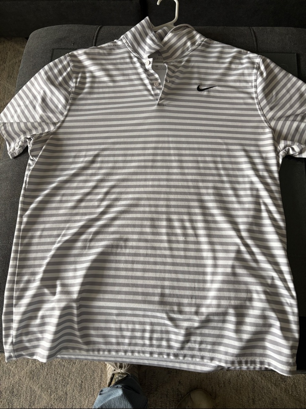 Nike Men’s White & Gray Striped Polo
